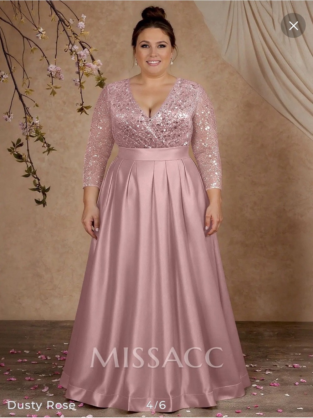 Dusty Rose Sequin V-Neck Plus-Size Evening Gown